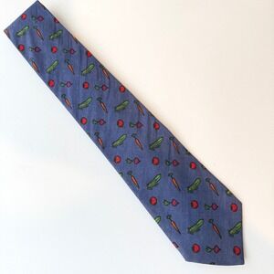 Schreter Mens Vintage Vegetable Garden Tie Blue Novelty Carrot Corn Tomato USA